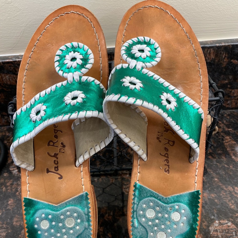 Jack Rogers Green and White Classic Jacks size 9